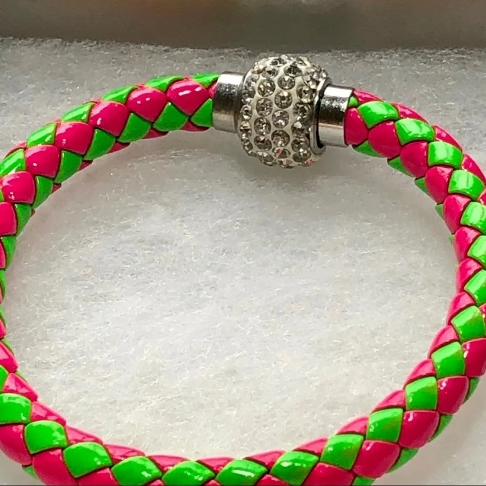 Braided Leather Bracelet with Crystals